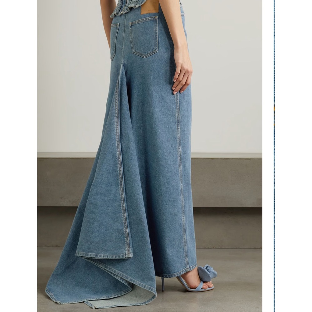 Magda Butrym SS23 Denim Draped Maxi Skirt Size 34 NWT Runway Low Waist